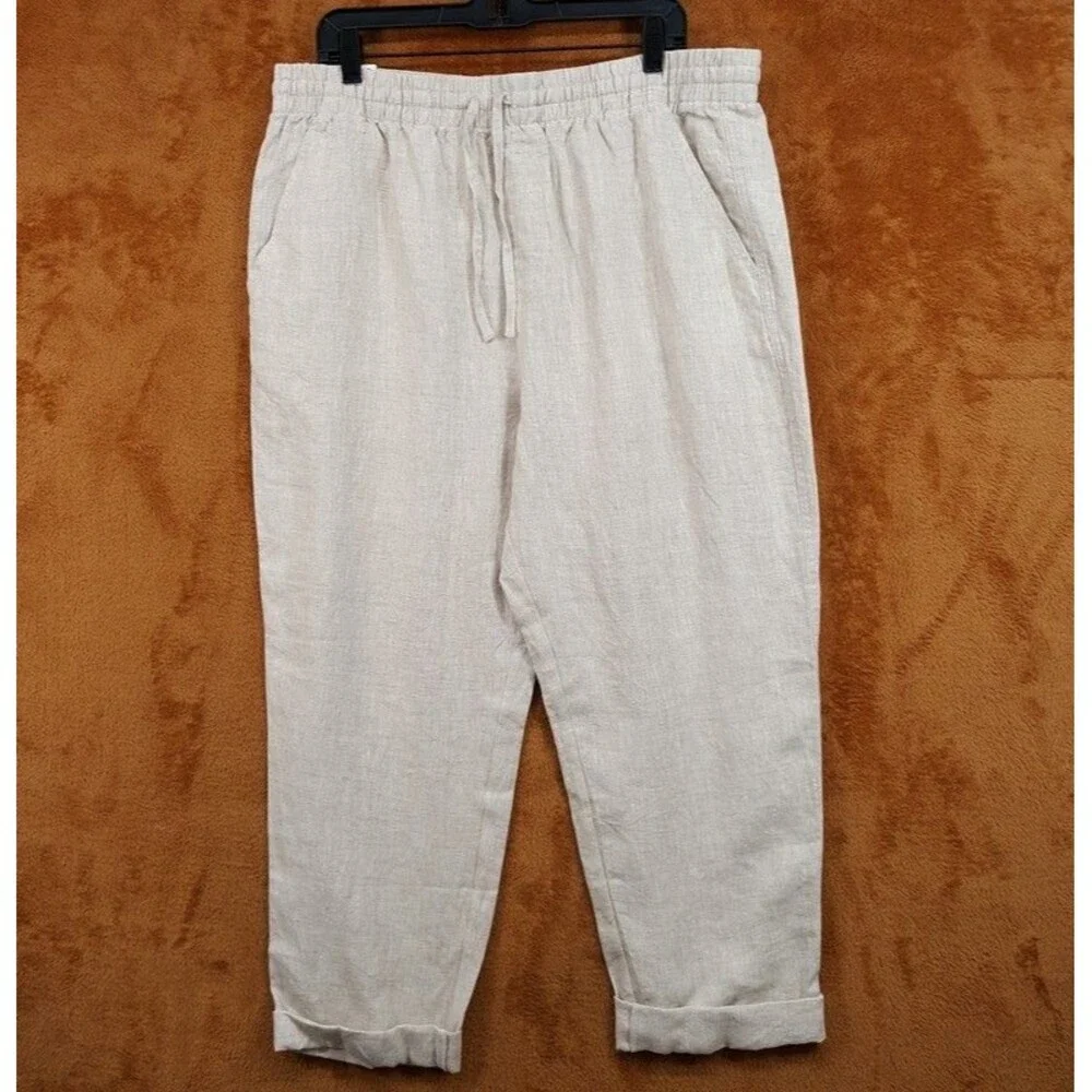 Cotton On Pants Mens XXL Tan Drawstring 100% Linen Tapered Leg Pant